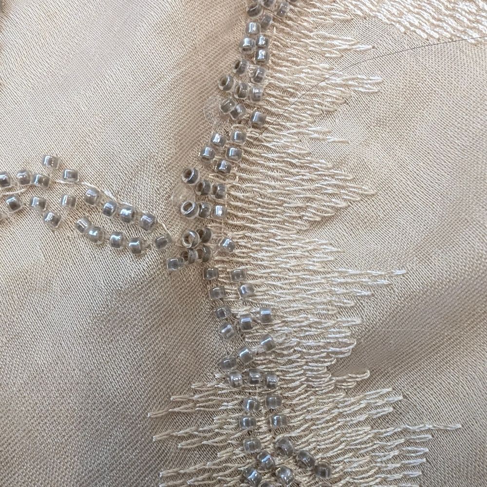 New ZARA Satin Midi Long Slip Skirt Beige Marble Neutral Nude Sz M Beads Sheer - Picture 14 of 14